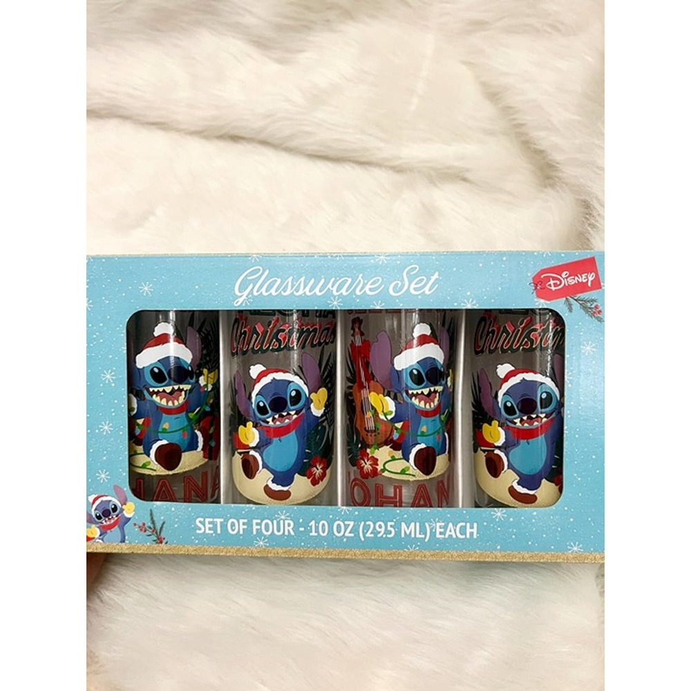 Lilo and Stitch holiday Christmas set of four 10oz glass cups